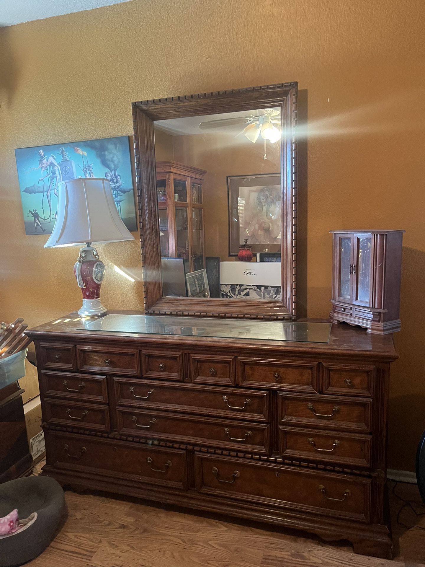 Wooden Dresser And Mirror