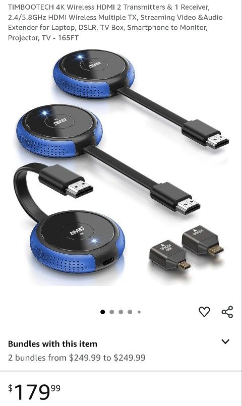 TIMBOOTECH 4K Wireless HDMI 2 Transmitters & 1 Receiver, 2.4/5.8GHz HDMI Wireless Multiple TX
