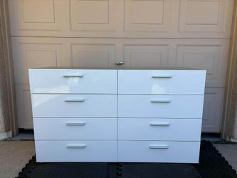 8 Drawer Double Dresser, Oak Structure/White High Gloss