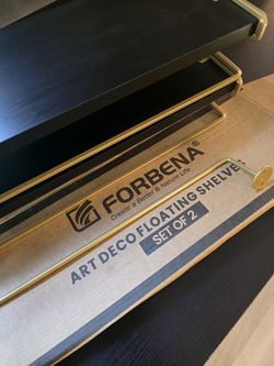 Forbena Art Deco Floating Shelves - Set of 2, Black & Gold - NEW