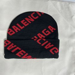 Balenciaga Black Red Logo Pattern Beanie Hat Men’s One Size Designer Fashion