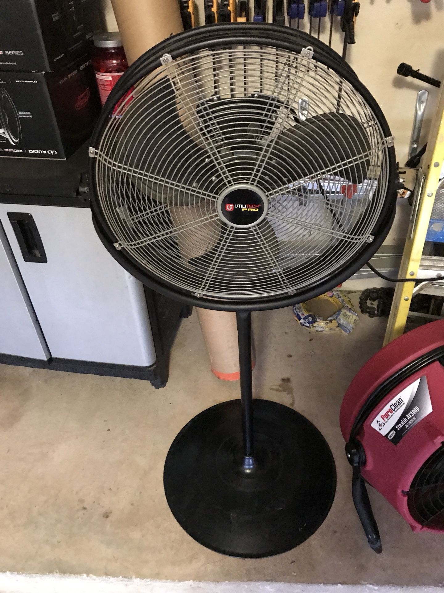 Utilitech Pro 20-in 3-Speed High Velocity stand up Fan Model # SFSDE-500B-A. Great condition. No delivery, Price is firm.