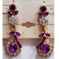 Beautiful purple & White Rhinestone Dangling Earrings