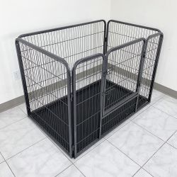 New in Box $110 Heavy Duty Pet Playpen w/ Plastic Tray, Dog Cage Kennel 4 Panels,  L49” x W32” x H35”