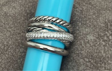 Silver Multi-Band Twisted Rope Ring with Pavé