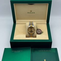 1991 Rolex Datejust 16233 36mm stainless steel 18k yellow gold jubilee bracelet factory champagne dial 18k yellow gold fluted Bezel watch box appraisa