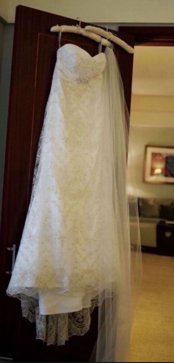 2 Wedding Dresses Size 14, Veil, Shoes Clutch All For $400