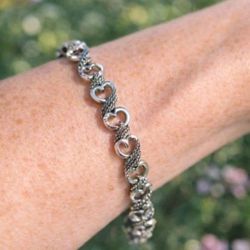 Sterling Silver Black White Diamond Infinity Love Heart Tennis Bracelet 14g 7.5