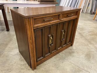 SAGINAW FURNITURE SHOPS Vintage Mid-Century Modern Walnut Convertible Dining Table Cabinet