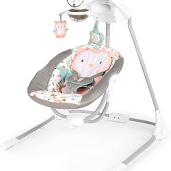 Ingenuity InLighten 5-Speed Baby Swing - Swivel Infant Seat, 5 Point Safety Harness, Nature Sounds, Lights - Nally Owl

