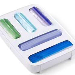 StoraBag Drawer Food Bag Dispenser, Plastic Sandwich Bags Organizer for Kitchen Storage, 5-Slot, White