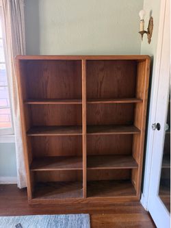 5 foot tall, wooden storage shelves