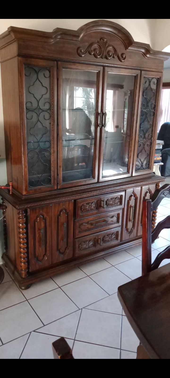 Antique China Cabinet Solid Wood 