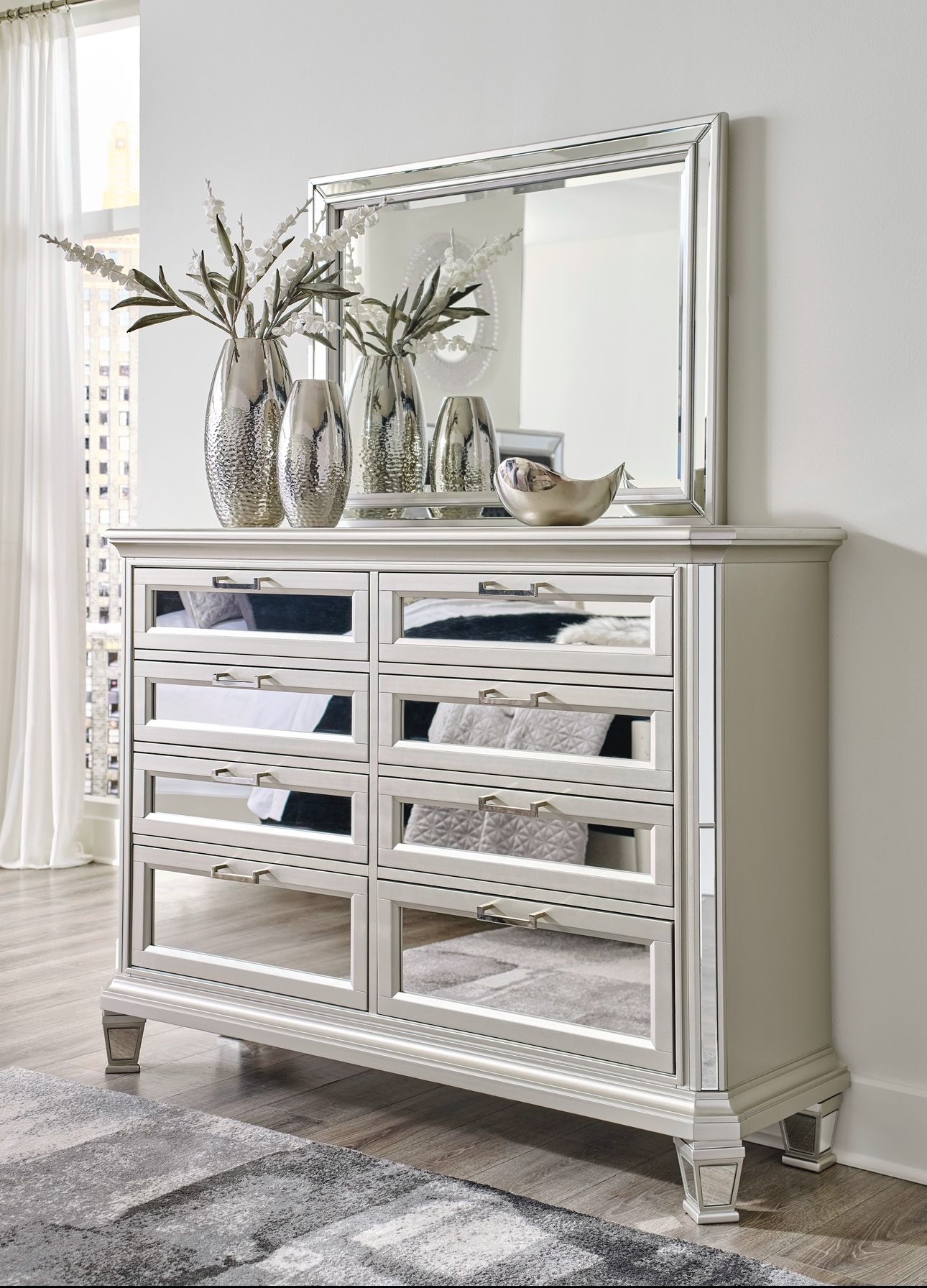 Silver Finish Dresser With Mirror