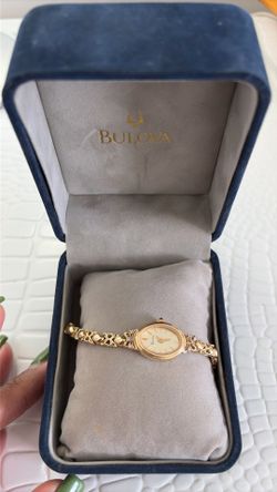 Vintage Bulova Ladies 14K Solid Gold Quartz Watch 2001 A1 14g 7 Diamond Dial Original Receipt