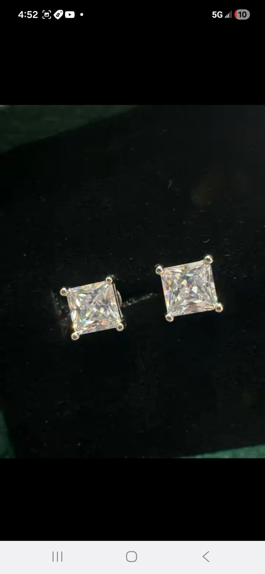 NEW 2 CT (1 CT EA) SILVER MOISSANITE PRINCESS CUT STUD RARRINGS