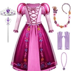 Girl Costumes Dress Rapunzel Tangled Princess Disney Sz. 4-6. Years