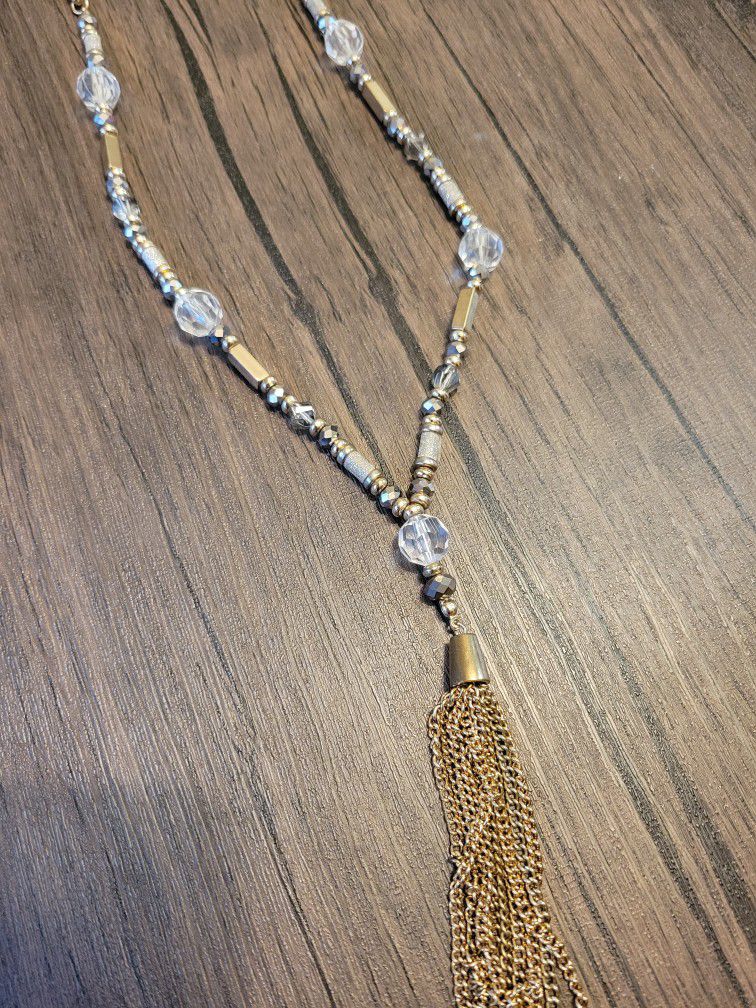 Pretty Gold Beaded Long Necklace 