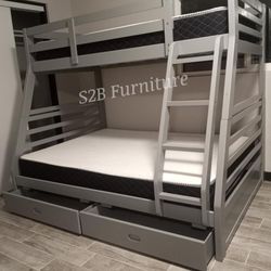 Twin Full Grey Bunkbed With Ortho Mattress Included!!