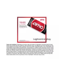 AMC Movie Theaters, 2 Black E-Tickets, 2 Regular Drinks, 2 Regular Popcorn