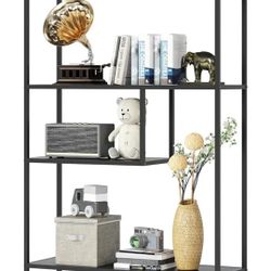 HOME BI Geometric Bookshelf, Tall Modern Etagere Bookcase, Industrial Metal Book Shelf with 5 Open Display Shelves for Office Living Room, Black

