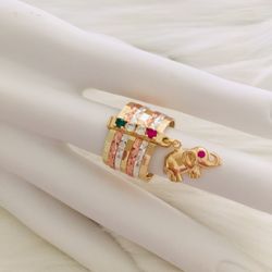Rings for women Elephant gold plated tricolor 
