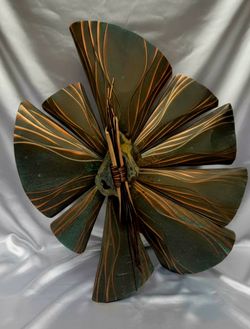 Kurt Ruby MCM Metal&Wood sculpture "Evolution" American Metal Artist Signed 43"