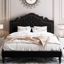 QueenSize Bed Frame with Adjustable Tiara Headboard, Upholstered