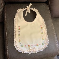 Handstitched Baby Girl Bib, Baptism Bib