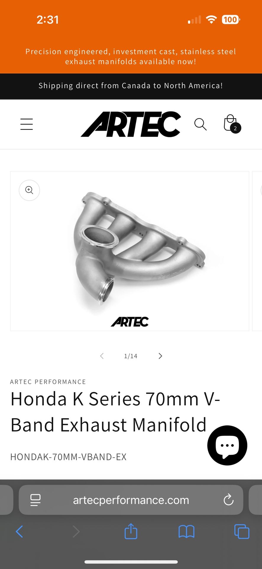 Honda K Series 70mm V-Band Exhaust Manifold