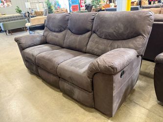 ASHLEY FURNITURE Dark Grey Brown 3 Seat Sofa with Double Manual Recliners and Cushioned Arms