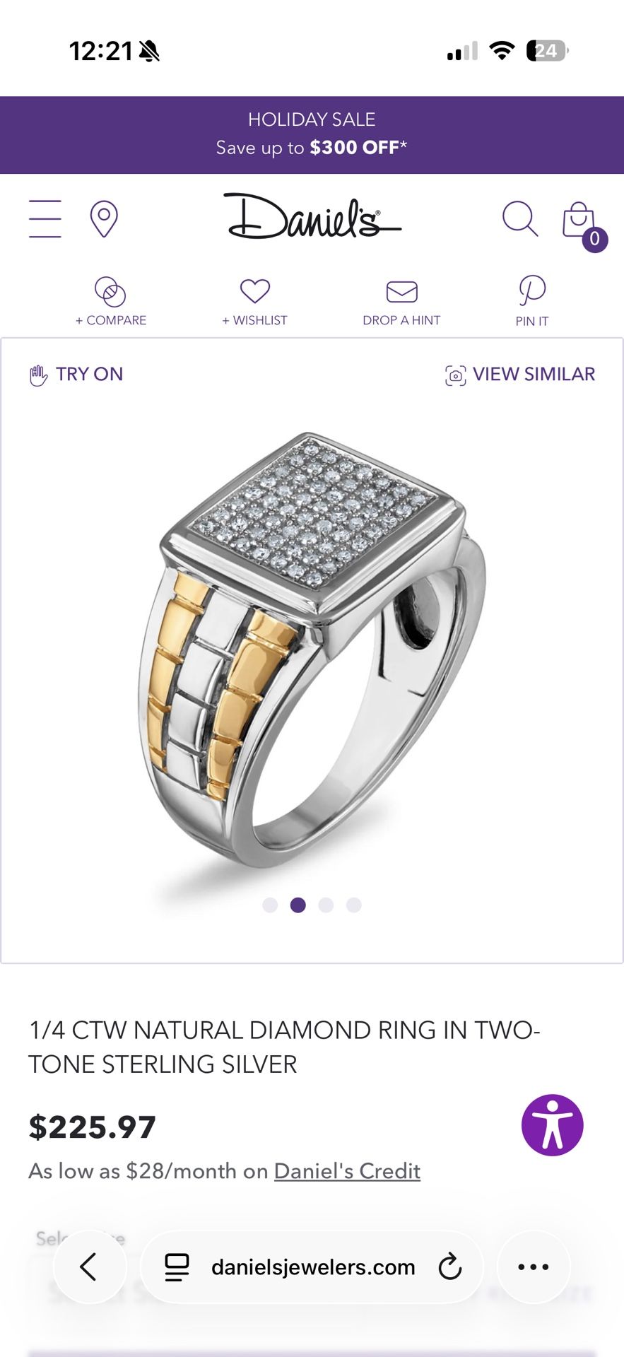 NATURAL DIAMOND RING IN TWO-TONE STERLING SILVER