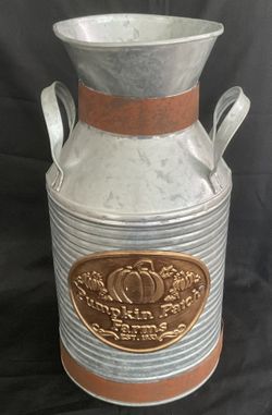 The Gerson Company | 11.5”Pumpkin Patch Farms' Galvanized Metal Milk Can