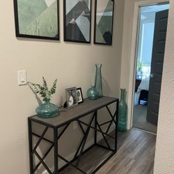 44” Grey Wood And Black Metal Console Table