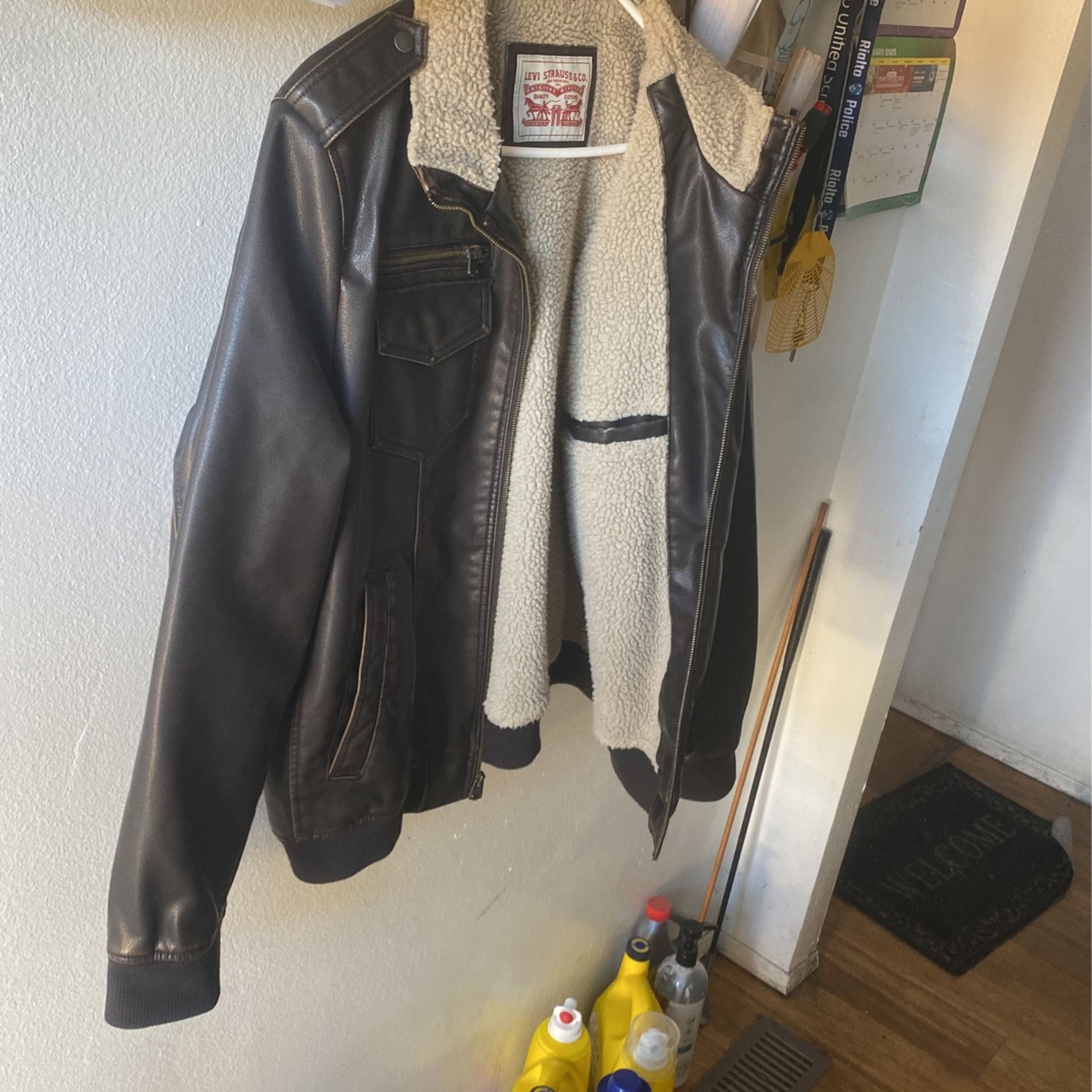 Levi’s Sherpa Lined Brown Leather Bomber Jacket