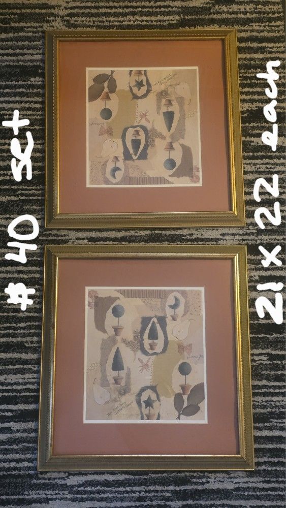 Glass & Wood Framed Artwork Set