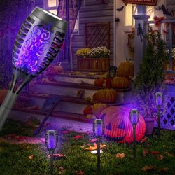 New Halloween Solar Powered Outdoor Flickering Flame Torches. Purple Lights Just $4 Each