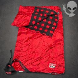 Vintage 90s Marlboro Unlimited Sleeping Bag Red Plaid Lining
