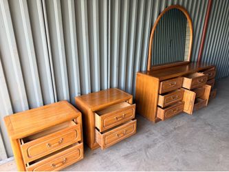 Brown wood dresser set