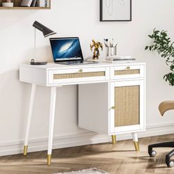 Brand New In The Box- Writing Desk with Storage,Home Office Computer Desk with 2 Drawer,White Makeup Vanity Desk for Bedroom