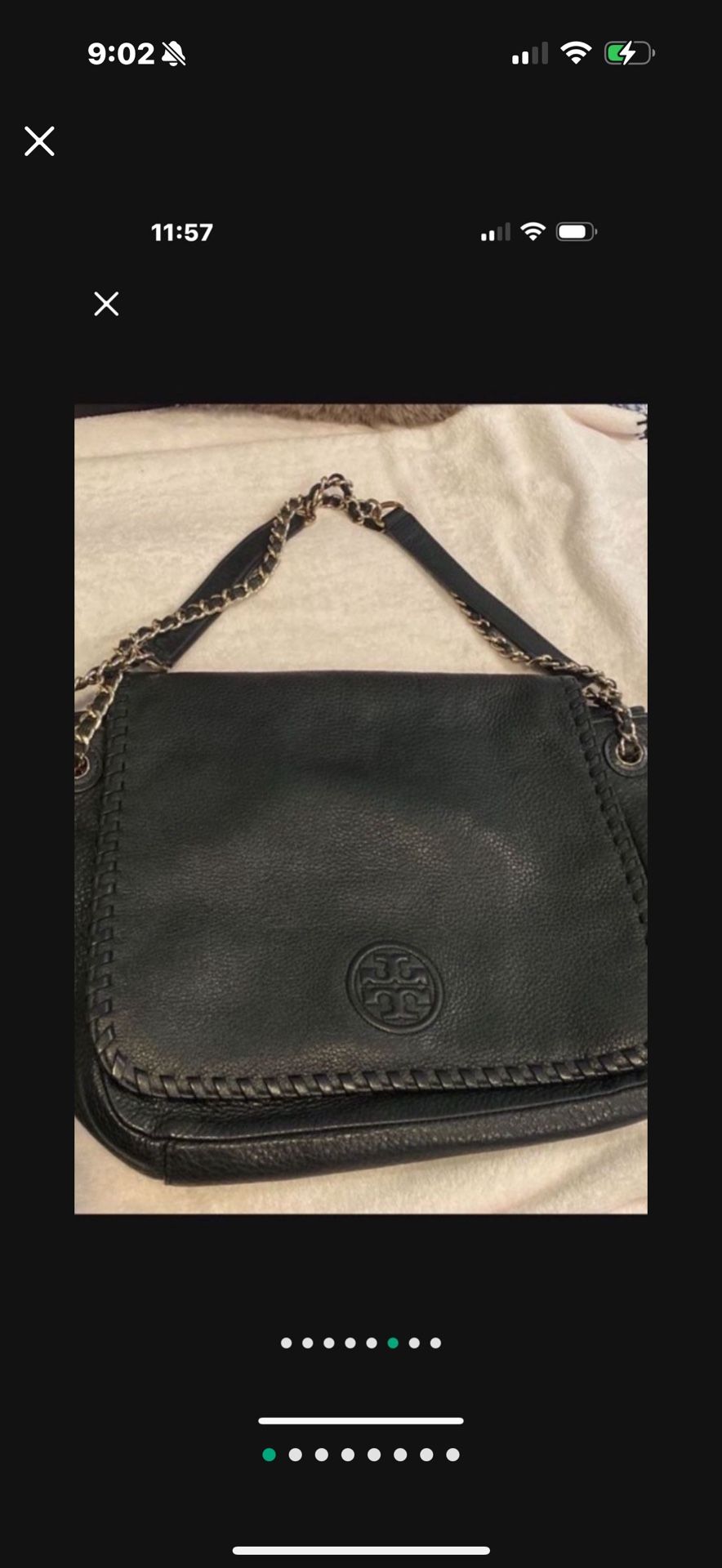 Tory Burch Blk Pebbled Leather  Crossbody Shoulder Bag