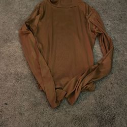 Women’s Deep Orange Partial-Turtleneck Long Sleeve Classy Top- Size 2XS