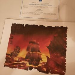 Pirates of the Caribbean Ships Lithograph -  Disney Limited Release COA 14x11 Brand New In Perfect Condition Firm Price