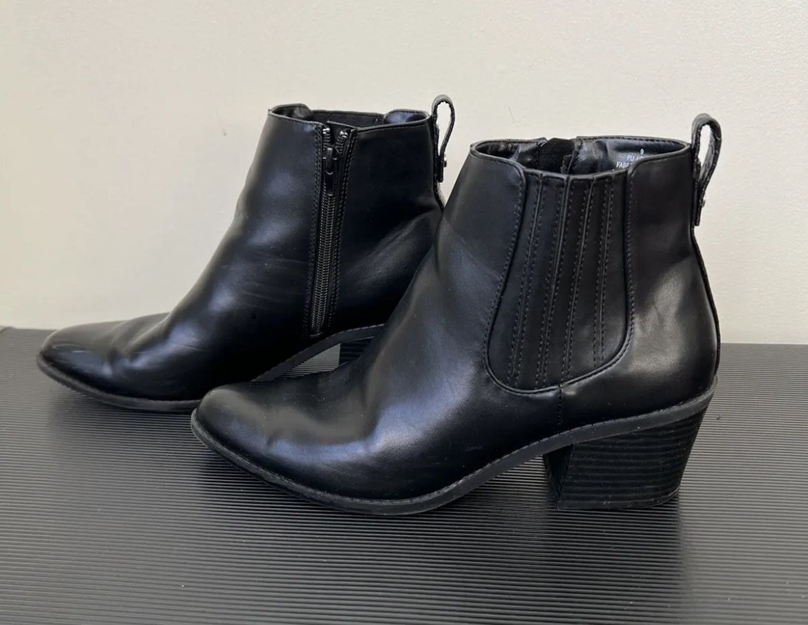 Express Chelsea Faux Leather Black Ankle Booties Boots