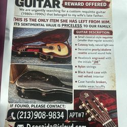 MISSING GUITAR. REWARD OFFERED