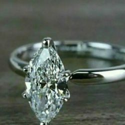 Genuine 14 Kt 2 Ct Moissanite  Marquise Solitaire Ring Size 6