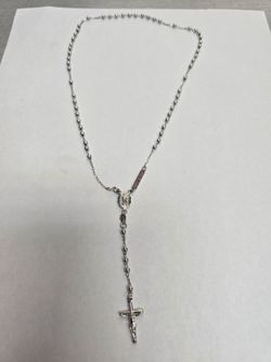 14k White Hold Rosary necklace.