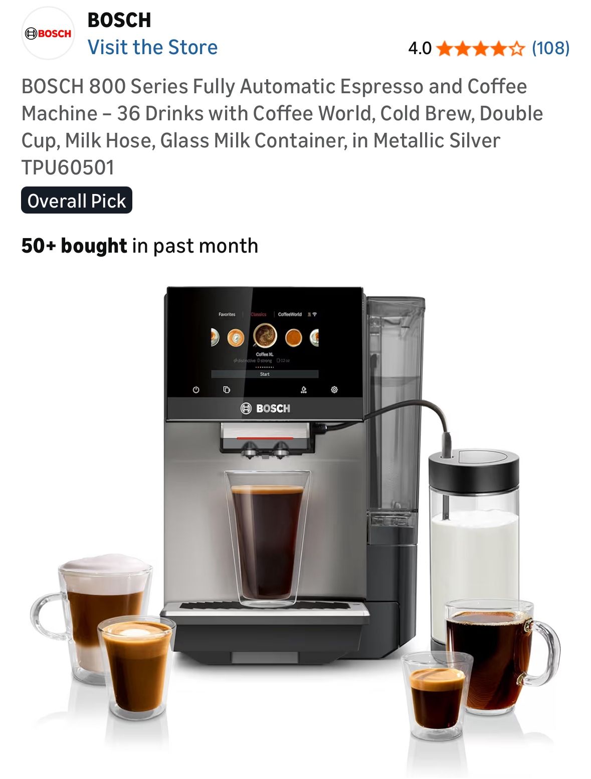 BOSCH 800 Series Fully Automatic Espresso and Coffee Machine
