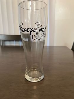Exclusive Disneyland Resort Paris Pilsner Glass 8 3/4" BK & Silver *Etched* Rare