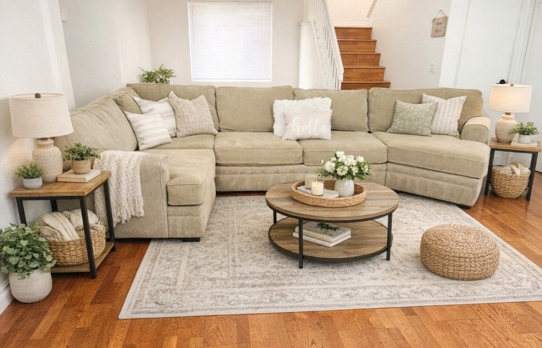 Living Spaces Large Beige Sectional couch- Excellent Condition!